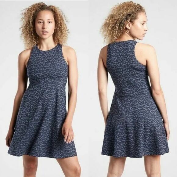 Athleta Dress Womens Small Blue Santorini Thera Traverse Geo Sleevelss Swing - Picture 1 of 10
